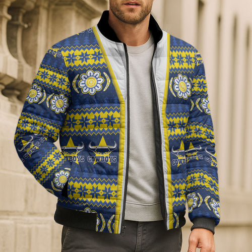 Cowboys Rugby Christmas Bomber Puffer Jacket Aboriginal Seamless Cardigan Inspired