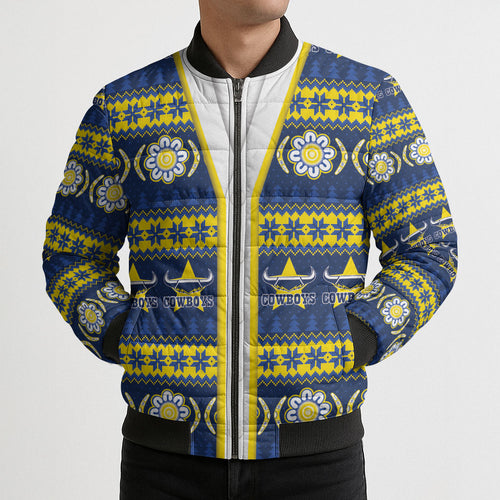 Cowboys Rugby Christmas Bomber Puffer Jacket Aboriginal Seamless Cardigan Inspired