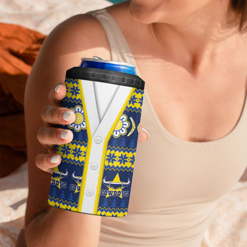 Cowboys Rugby Christmas 4 in 1 Can Cooler Tumbler Aboriginal Seamless Cardigan Inspired