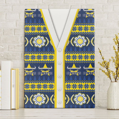 Cowboys Rugby Christmas Canvas Wall Art Aboriginal Seamless Cardigan Inspired