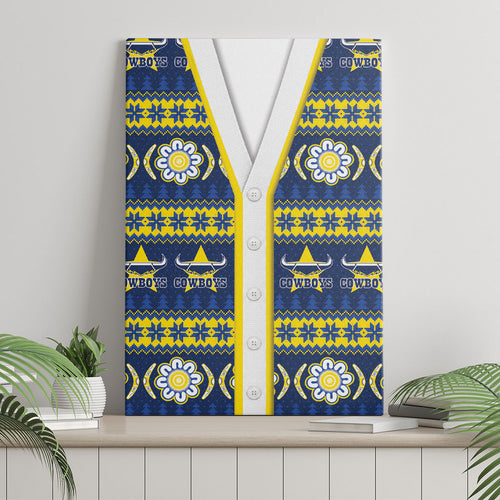 Cowboys Rugby Christmas Canvas Wall Art Aboriginal Seamless Cardigan Inspired