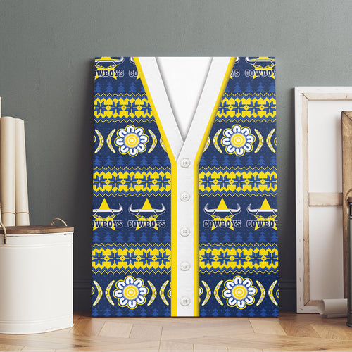 Cowboys Rugby Christmas Canvas Wall Art Aboriginal Seamless Cardigan Inspired