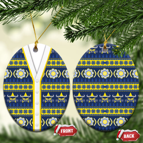Cowboys Rugby Christmas Ceramic Ornament Aboriginal Seamless Cardigan Inspired