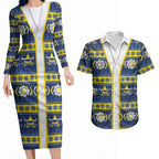 Cowboys Rugby Christmas Couples Matching Long Sleeve Bodycon Dress and Hawaiian Shirt Aboriginal Seamless Cardigan Inspired
