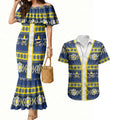 Cowboys Rugby Christmas Couples Matching Mermaid Dress and Hawaiian Shirt Aboriginal Seamless Cardigan Inspired