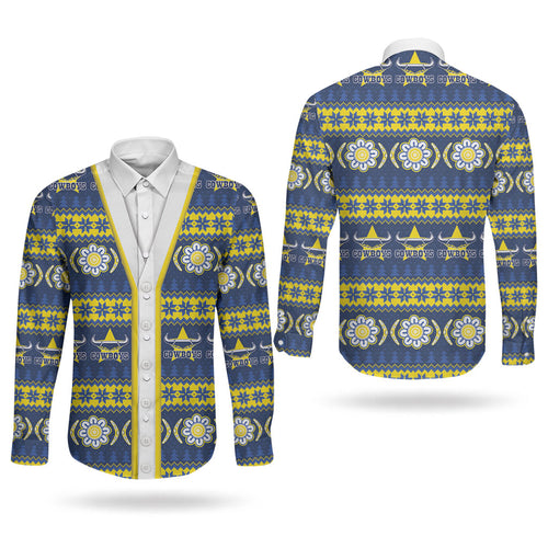 Cowboys Rugby Christmas Couples Matching Mermaid Dress and Long Sleeve Button Shirt Aboriginal Seamless Cardigan Inspired