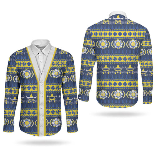 Cowboys Rugby Christmas Couples Matching Off Shoulder Maxi Dress and Long Sleeve Button Shirt Aboriginal Seamless Cardigan Inspired