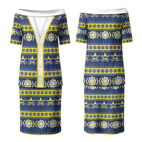 Cowboys Rugby Christmas Couples Matching Puletasi and Long Sleeve Button Shirt Aboriginal Seamless Cardigan Inspired