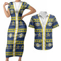 Cowboys Rugby Christmas Couples Matching Short Sleeve Bodycon Dress and Hawaiian Shirt Aboriginal Seamless Cardigan Inspired
