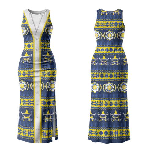 Cowboys Rugby Christmas Couples Matching Tank Maxi Dress and Long Sleeve Button Shirt Aboriginal Seamless Cardigan Inspired