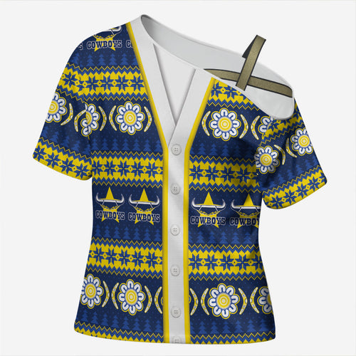 Cowboys Rugby Christmas Cross Shoulder Shirt Aboriginal Seamless Cardigan Inspired