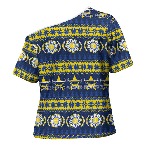Cowboys Rugby Christmas Cross Shoulder Shirt Aboriginal Seamless Cardigan Inspired