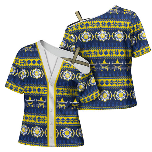 Cowboys Rugby Christmas Cross Shoulder Shirt Aboriginal Seamless Cardigan Inspired