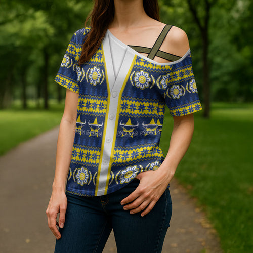 Cowboys Rugby Christmas Cross Shoulder Shirt Aboriginal Seamless Cardigan Inspired
