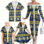 Cowboys Rugby Christmas Family Matching Off The Shoulder Long Sleeve Dress and Hawaiian Shirt Aboriginal Seamless Cardigan Inspired