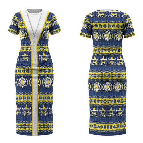 Cowboys Rugby Christmas Family Matching Short Sleeve Bodycon Dress and Hawaiian Shirt Aboriginal Seamless Cardigan Inspired