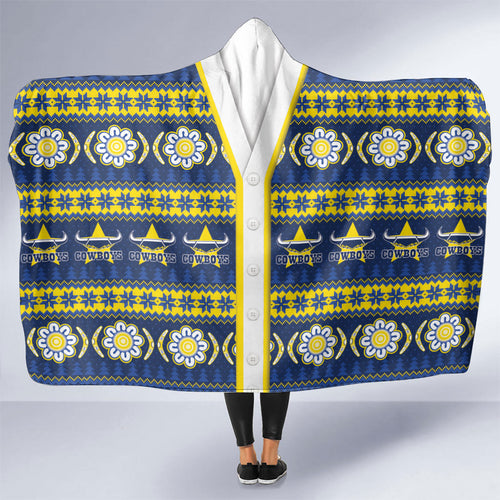 Cowboys Rugby Christmas Hooded Blanket Aboriginal Seamless Cardigan Inspired
