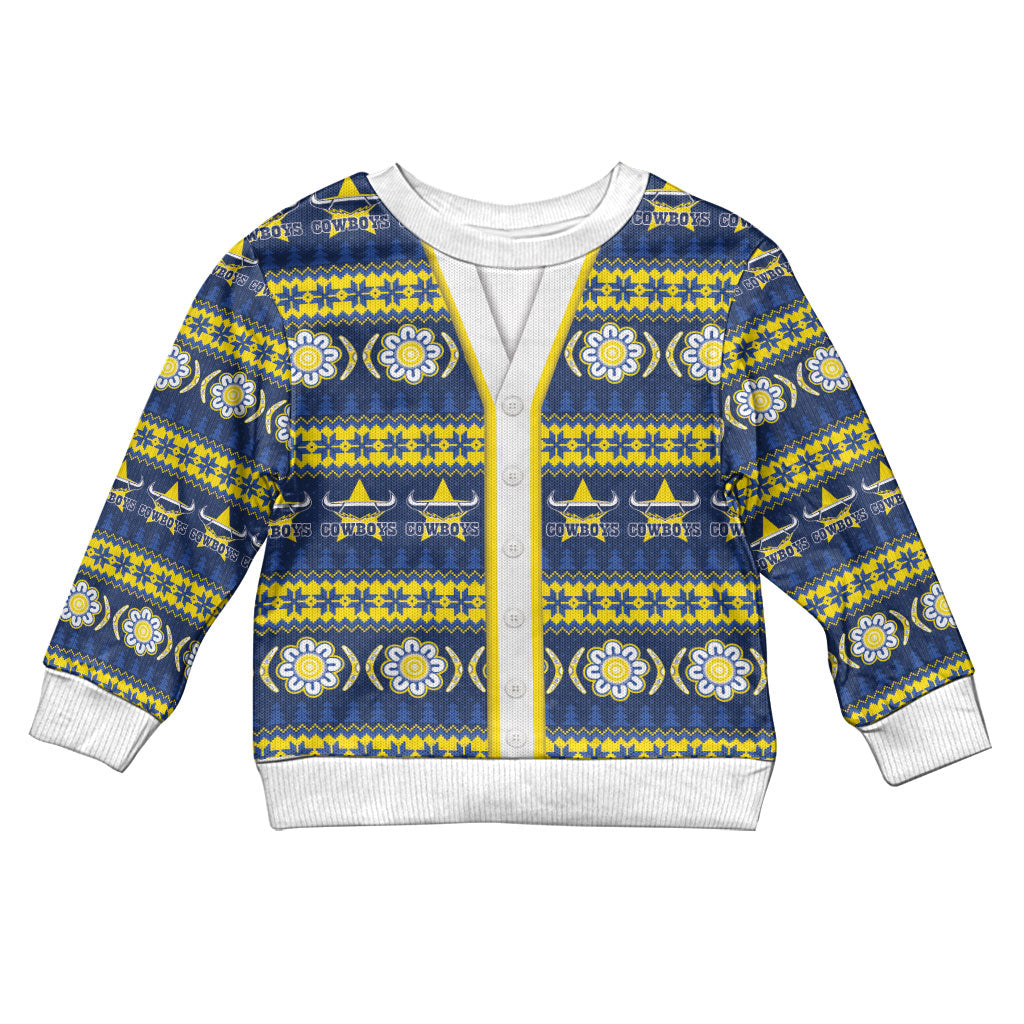 Cowboys Rugby Christmas Kid Ugly Christmas Sweater Aboriginal Seamless Cardigan Inspired