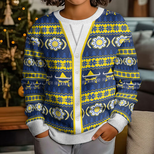 Cowboys Rugby Christmas Kid Ugly Christmas Sweater Aboriginal Seamless Cardigan Inspired