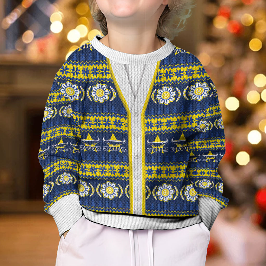 Cowboys Rugby Christmas Kid Ugly Christmas Sweater Aboriginal Seamless Cardigan Inspired