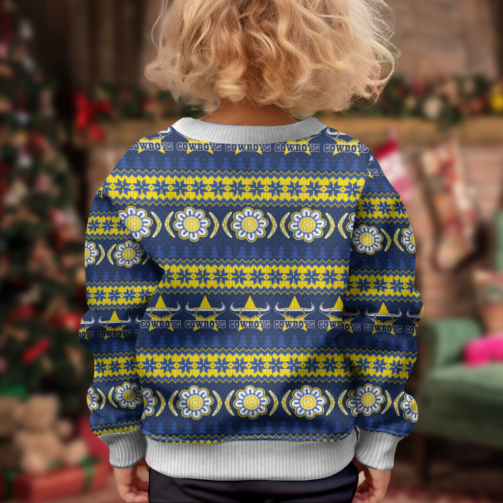 Cowboys Rugby Christmas Kid Ugly Christmas Sweater Aboriginal Seamless Cardigan Inspired