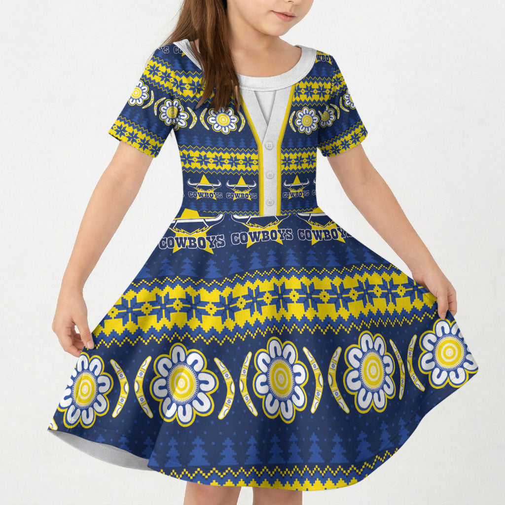 Cowboys Rugby Christmas Kid Short Sleeve Dress Aboriginal Seamless Cardigan Inspired