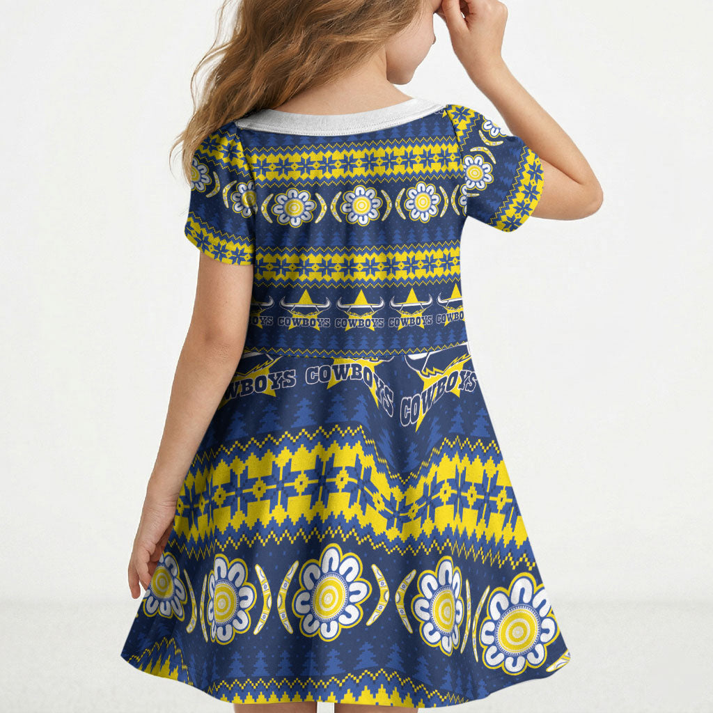 Cowboys Rugby Christmas Kid Short Sleeve Dress Aboriginal Seamless Cardigan Inspired