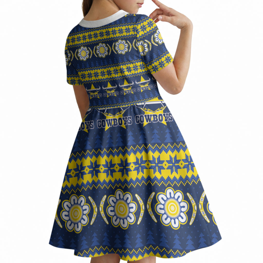 Cowboys Rugby Christmas Kid Short Sleeve Dress Aboriginal Seamless Cardigan Inspired