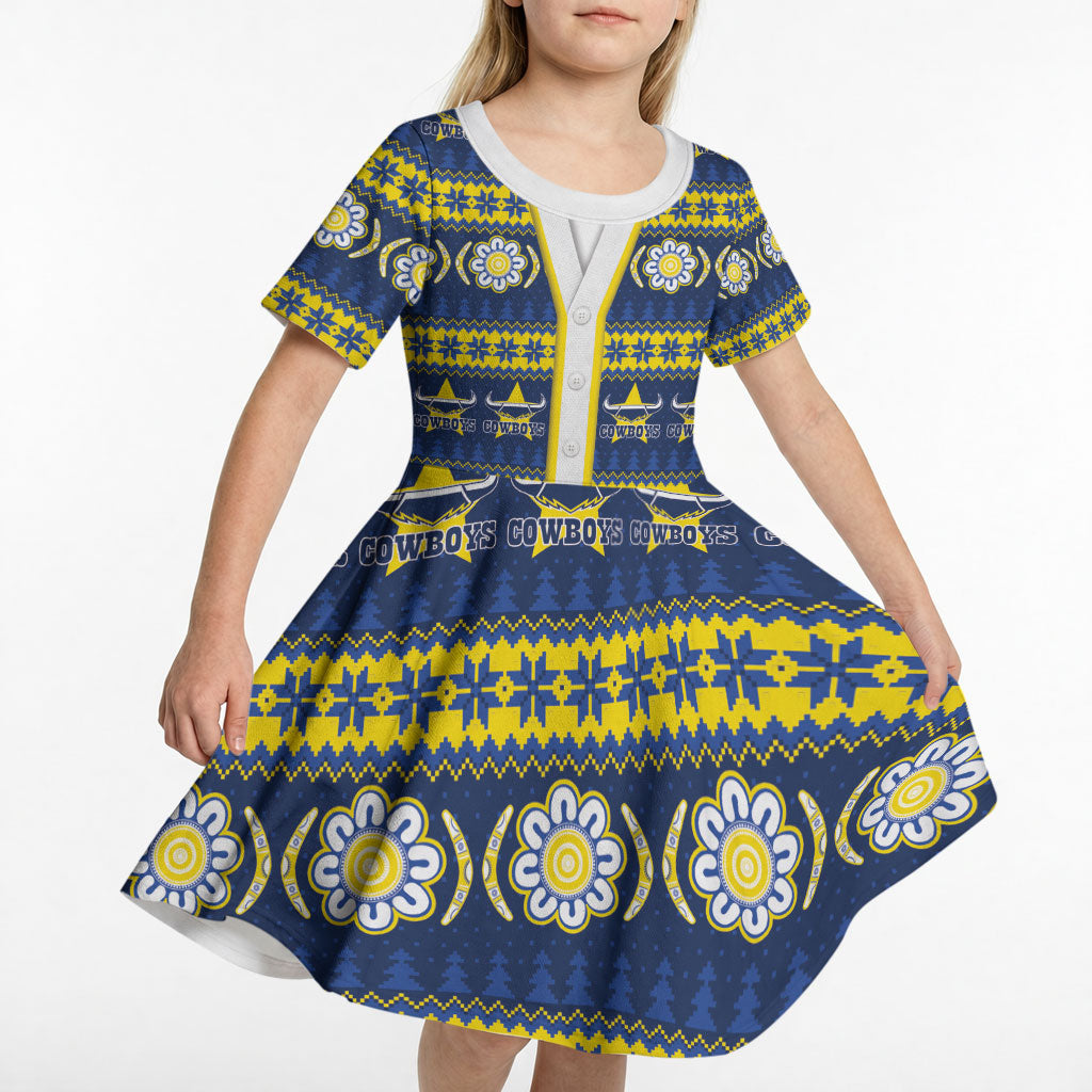 Cowboys Rugby Christmas Kid Short Sleeve Dress Aboriginal Seamless Cardigan Inspired
