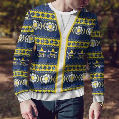 Cowboys Rugby Christmas Ugly Christmas Sweater Aboriginal Seamless Cardigan Inspired