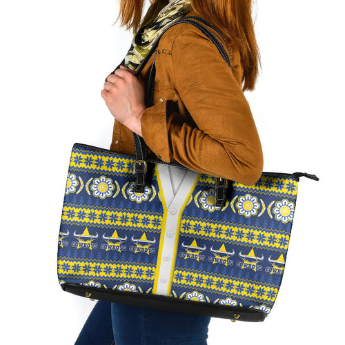 Cowboys Rugby Christmas Leather Tote Bag Aboriginal Seamless Cardigan Inspired