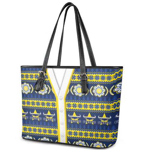 Cowboys Rugby Christmas Leather Tote Bag Aboriginal Seamless Cardigan Inspired