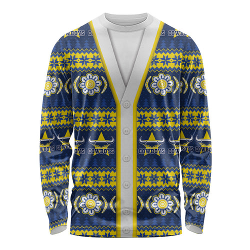 Cowboys Rugby Christmas Long Sleeve Shirt Aboriginal Seamless Cardigan Inspired