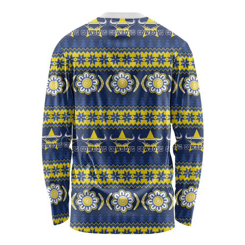 Cowboys Rugby Christmas Long Sleeve Shirt Aboriginal Seamless Cardigan Inspired