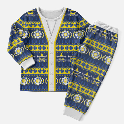 Cowboys Rugby Christmas Pajama Set Aboriginal Seamless Cardigan Inspired