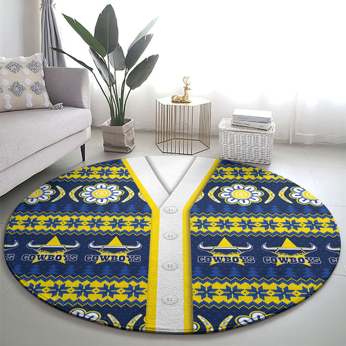 Cowboys Rugby Christmas Round Carpet Aboriginal Seamless Cardigan Inspired
