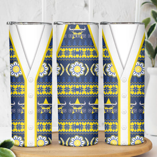 Cowboys Rugby Christmas Skinny Tumbler Aboriginal Seamless Cardigan Inspired
