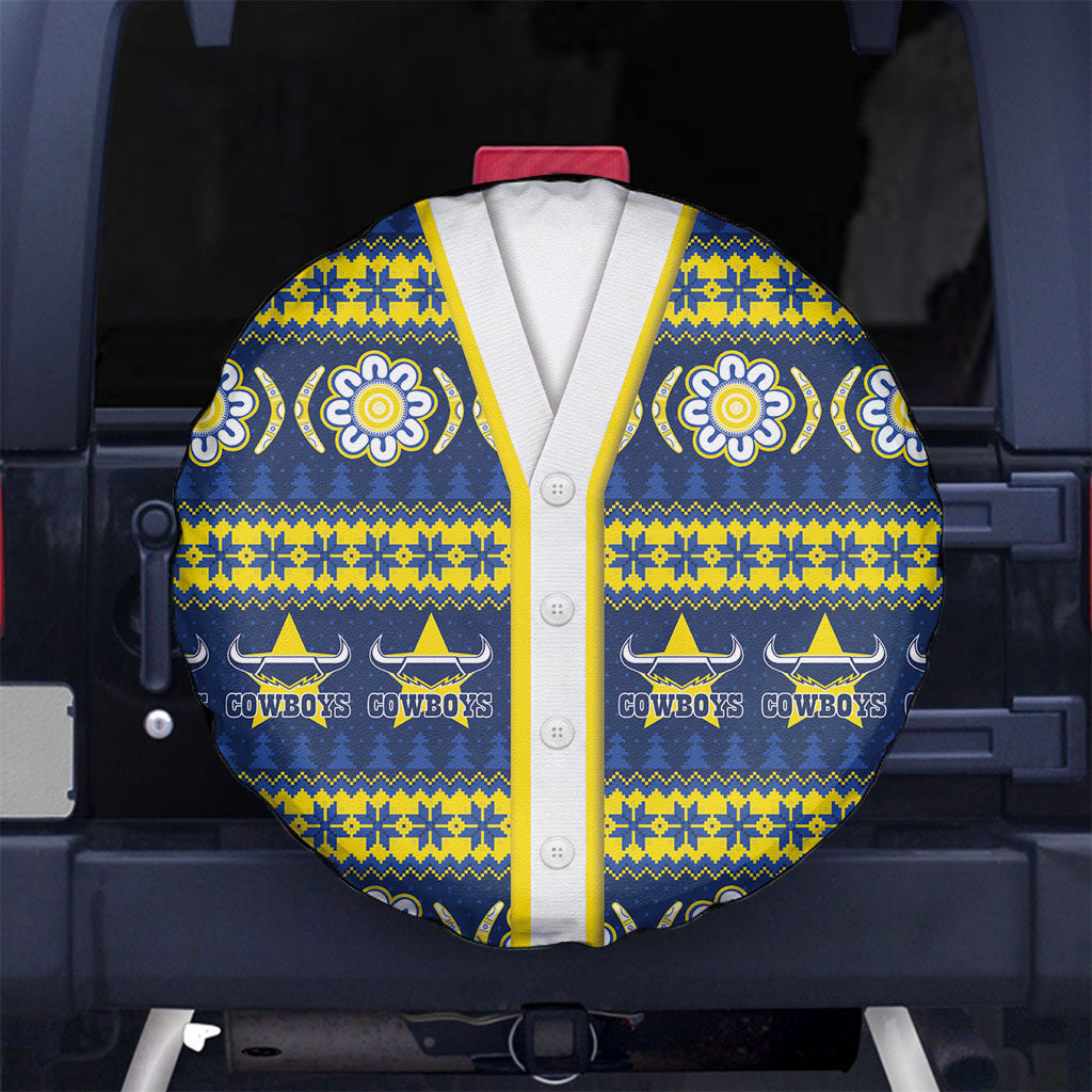 Cowboys Rugby Christmas Spare Tire Cover Aboriginal Seamless Cardigan Inspired