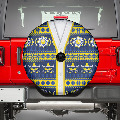 Cowboys Rugby Christmas Spare Tire Cover Aboriginal Seamless Cardigan Inspired