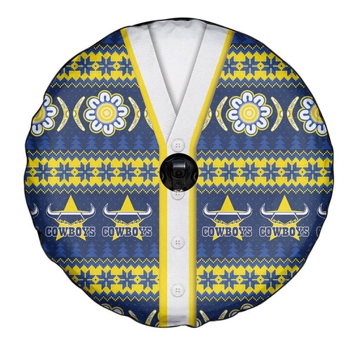 Cowboys Rugby Christmas Spare Tire Cover Aboriginal Seamless Cardigan Inspired