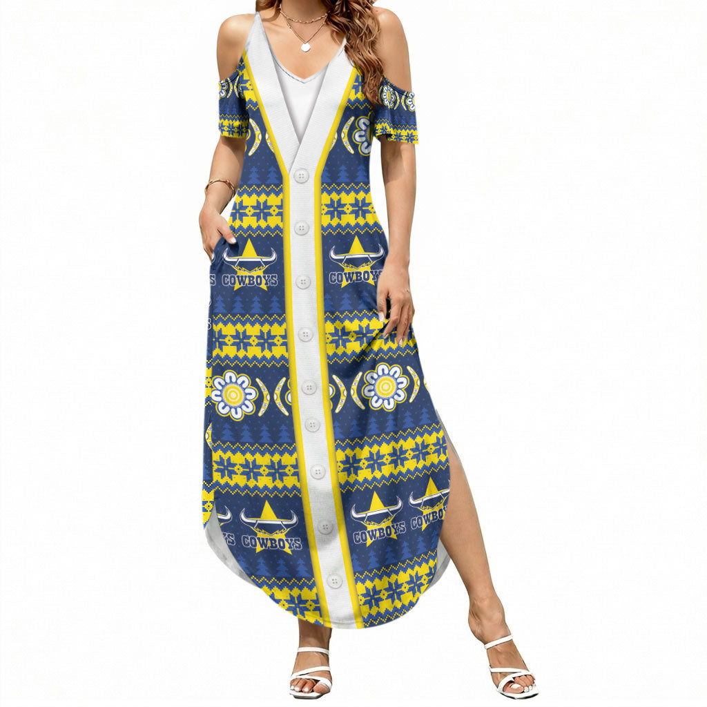 Cowboys Rugby Christmas Summer Maxi Dress Aboriginal Seamless Cardigan Inspired
