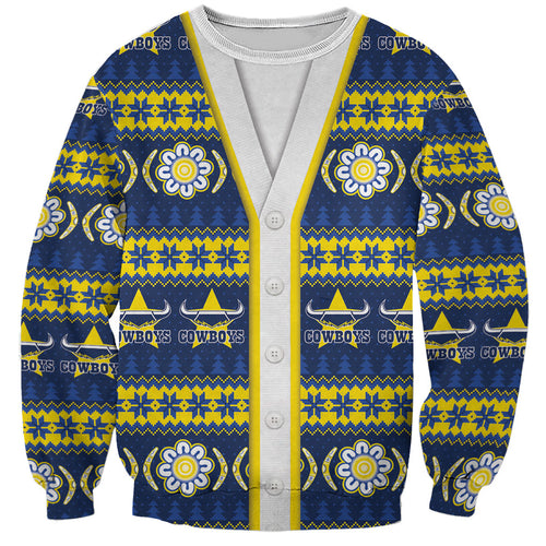 Cowboys Rugby Christmas Sweatshirt Aboriginal Seamless Cardigan Inspired
