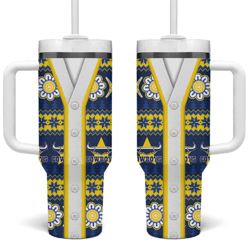 Cowboys Rugby Christmas Tumbler With Handle Aboriginal Seamless Cardigan Inspired