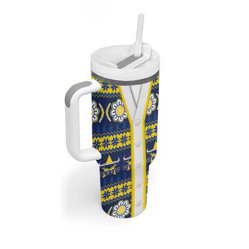Cowboys Rugby Christmas Tumbler With Handle Aboriginal Seamless Cardigan Inspired
