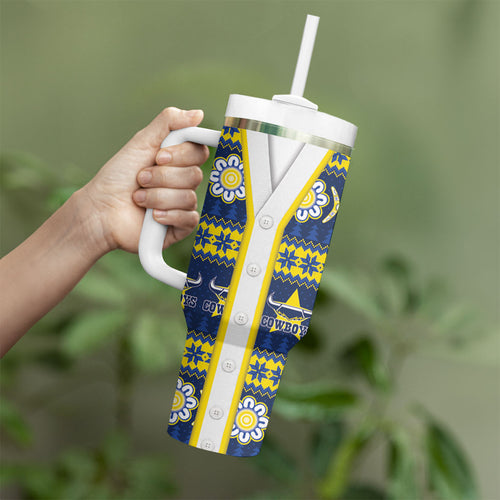 Cowboys Rugby Christmas Tumbler With Handle Aboriginal Seamless Cardigan Inspired