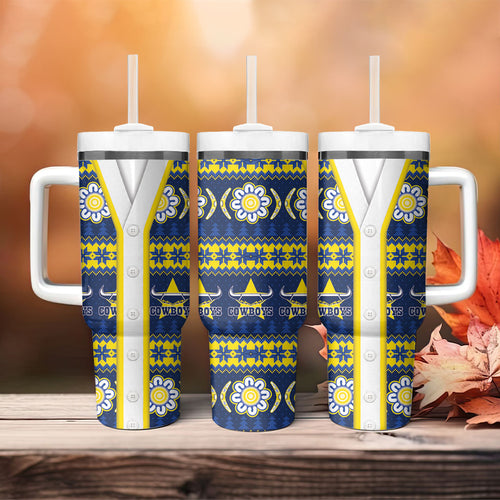 Cowboys Rugby Christmas Tumbler With Handle Aboriginal Seamless Cardigan Inspired