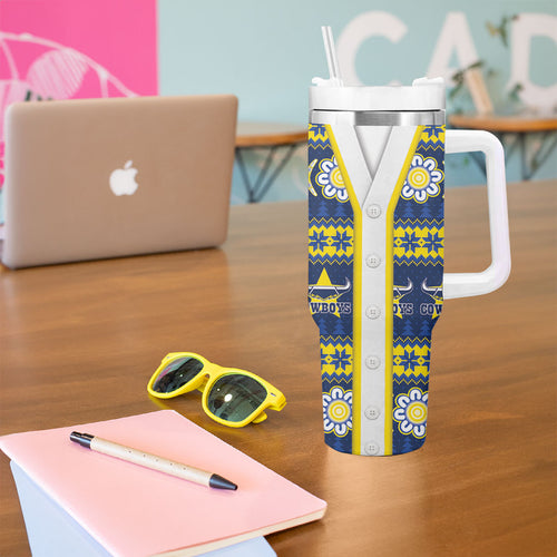 Cowboys Rugby Christmas Tumbler With Handle Aboriginal Seamless Cardigan Inspired