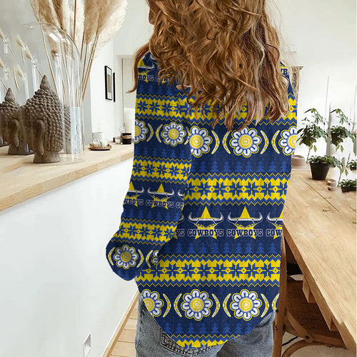 Cowboys Rugby Christmas Women Casual Shirt Aboriginal Seamless Cardigan Inspired
