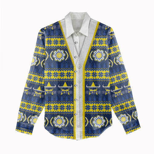 Cowboys Rugby Christmas Women Casual Shirt Aboriginal Seamless Cardigan Inspired