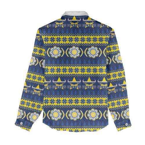 Cowboys Rugby Christmas Women Casual Shirt Aboriginal Seamless Cardigan Inspired